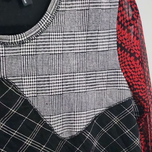 Lynn Ritchie top L Y2k silk blend patchwork sheer sleeve Goth grunge Punk - Picture 4 of 5